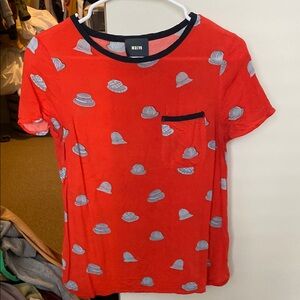 Maeve Red and Gray Short Sleeve Tee with Cloud Print